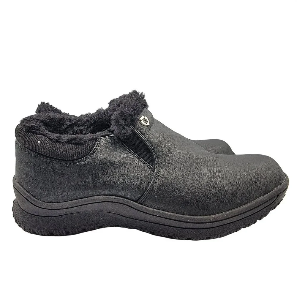 Minnetonka Erie Faux-Fur Booties Womens Size 5 Black Lined Warm Slip On Shoes